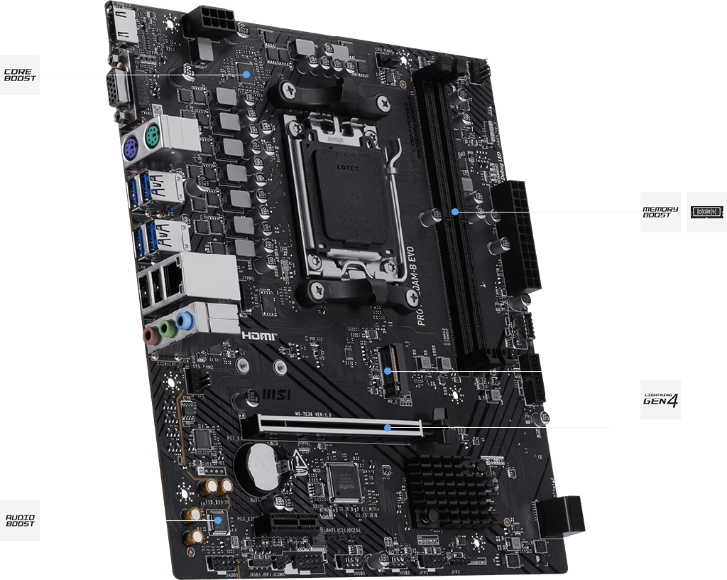 MSI Motherboard PRO A620AM-B EVO 2 DIMM DDR5 AM5 MATX