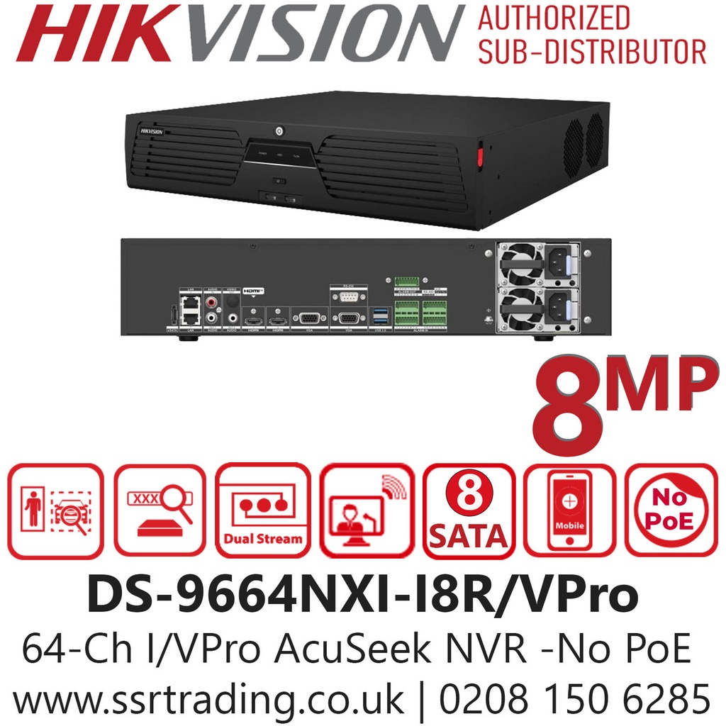 HIK NVR 64CH 16HDD AcuSeek Vpro serie 96 facial 2HDMI indep
